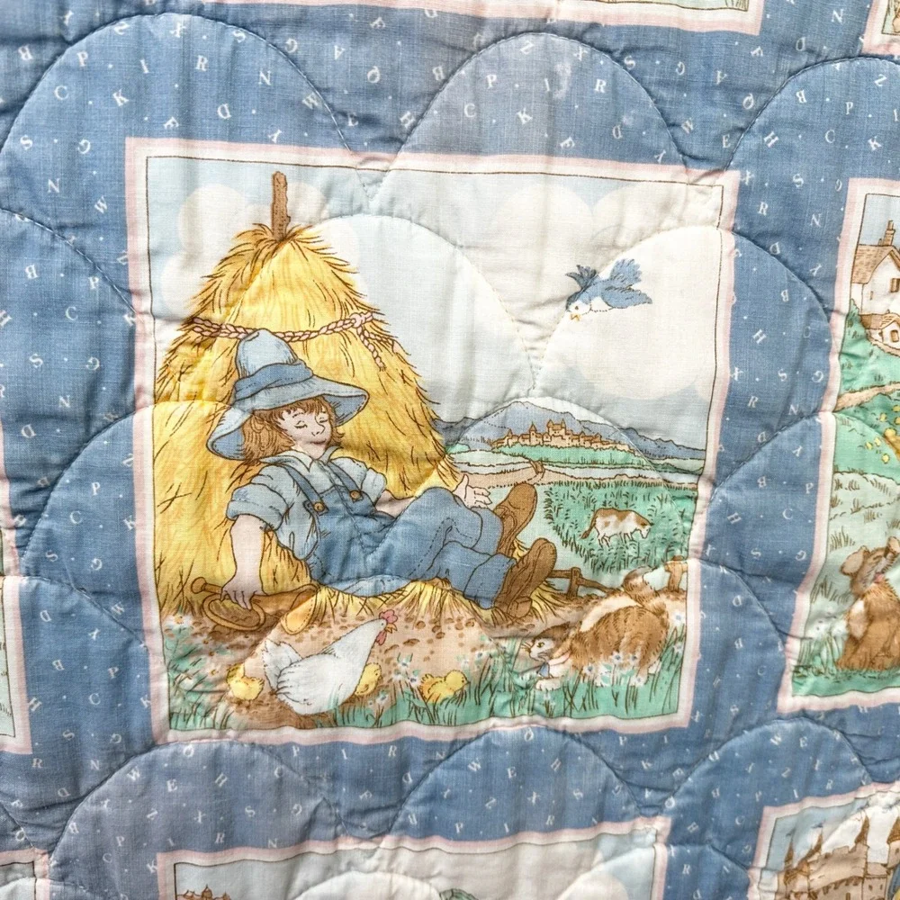 Vintage Nursery Rhymes Quilt Kids Storybook Blanket Mother Goose Pillow Pocket‎